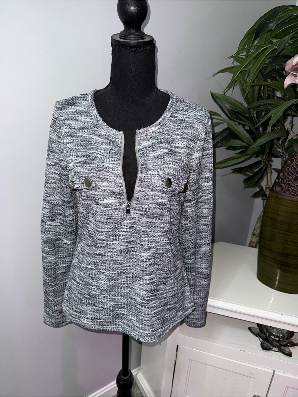 Womens Grey Zip Pullover casual top